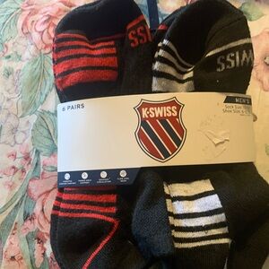 K-Swiss Men's Black and Red Socks - 6 Pairs Shoe Size 6-12
